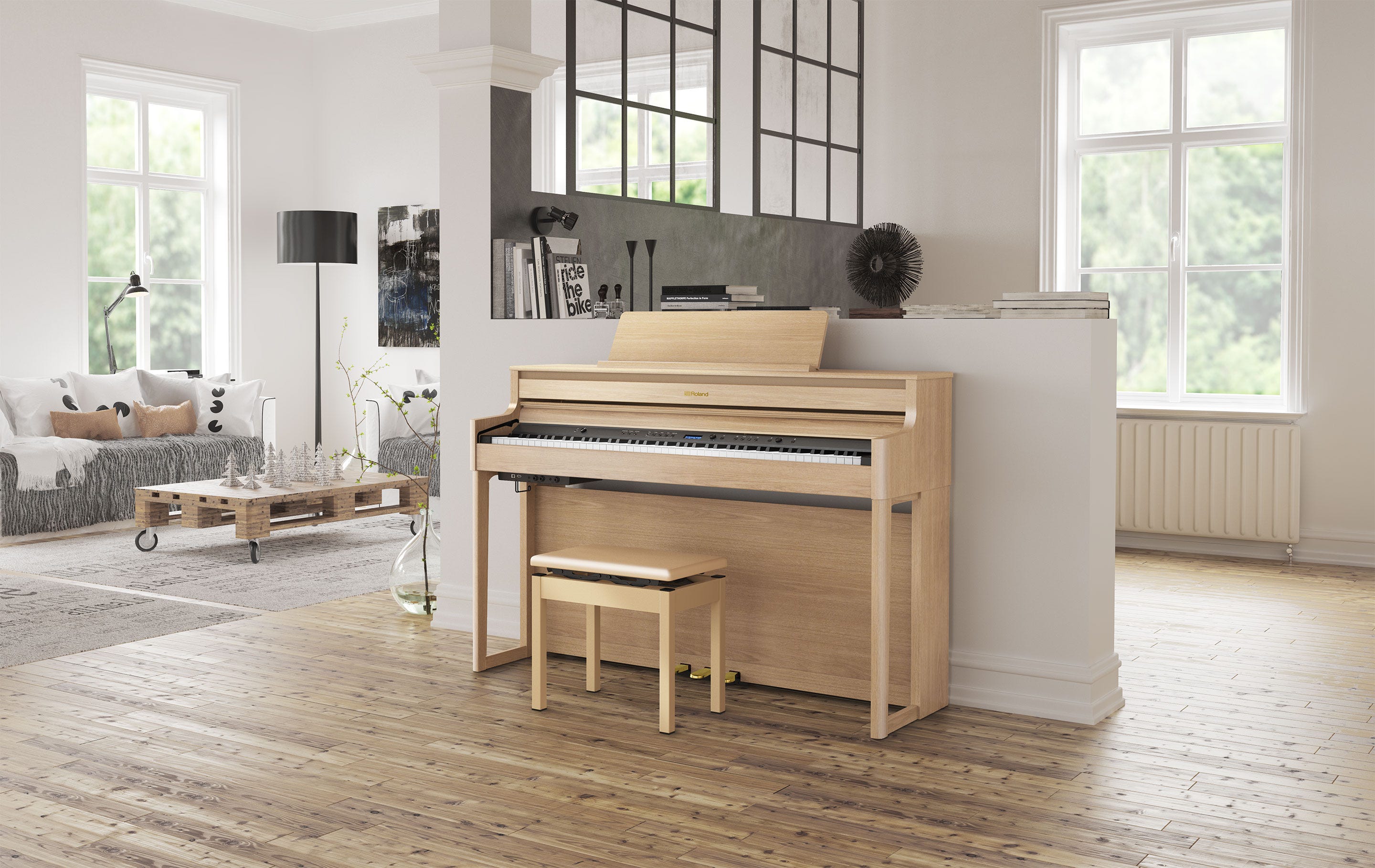 Roland HP704 SuperNatural Digital Piano w/matching bench - Light Ash