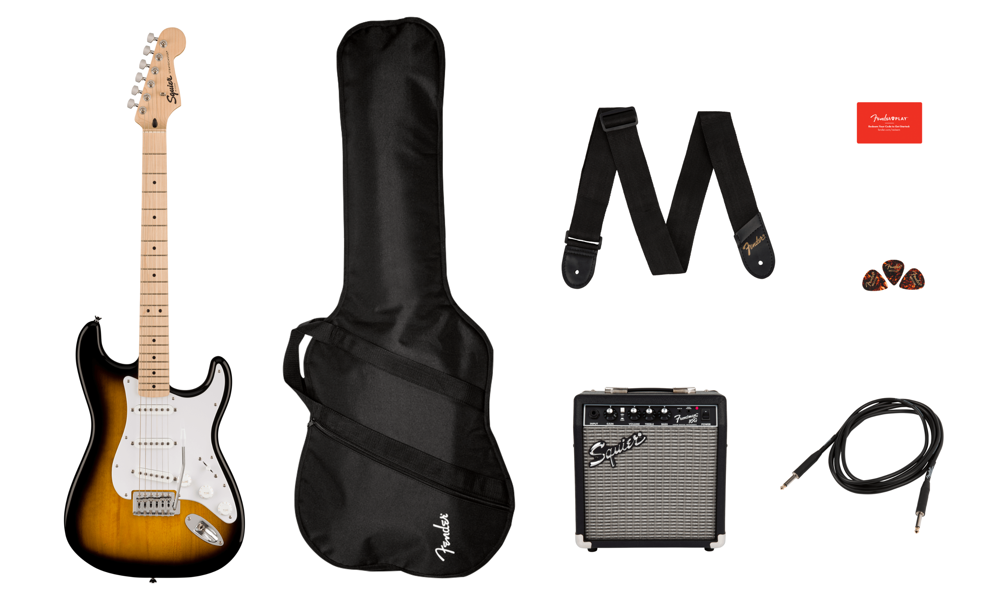Squier Sonic Stratocaster Pack - Maple Fingerboard - 2-Color Sunburst