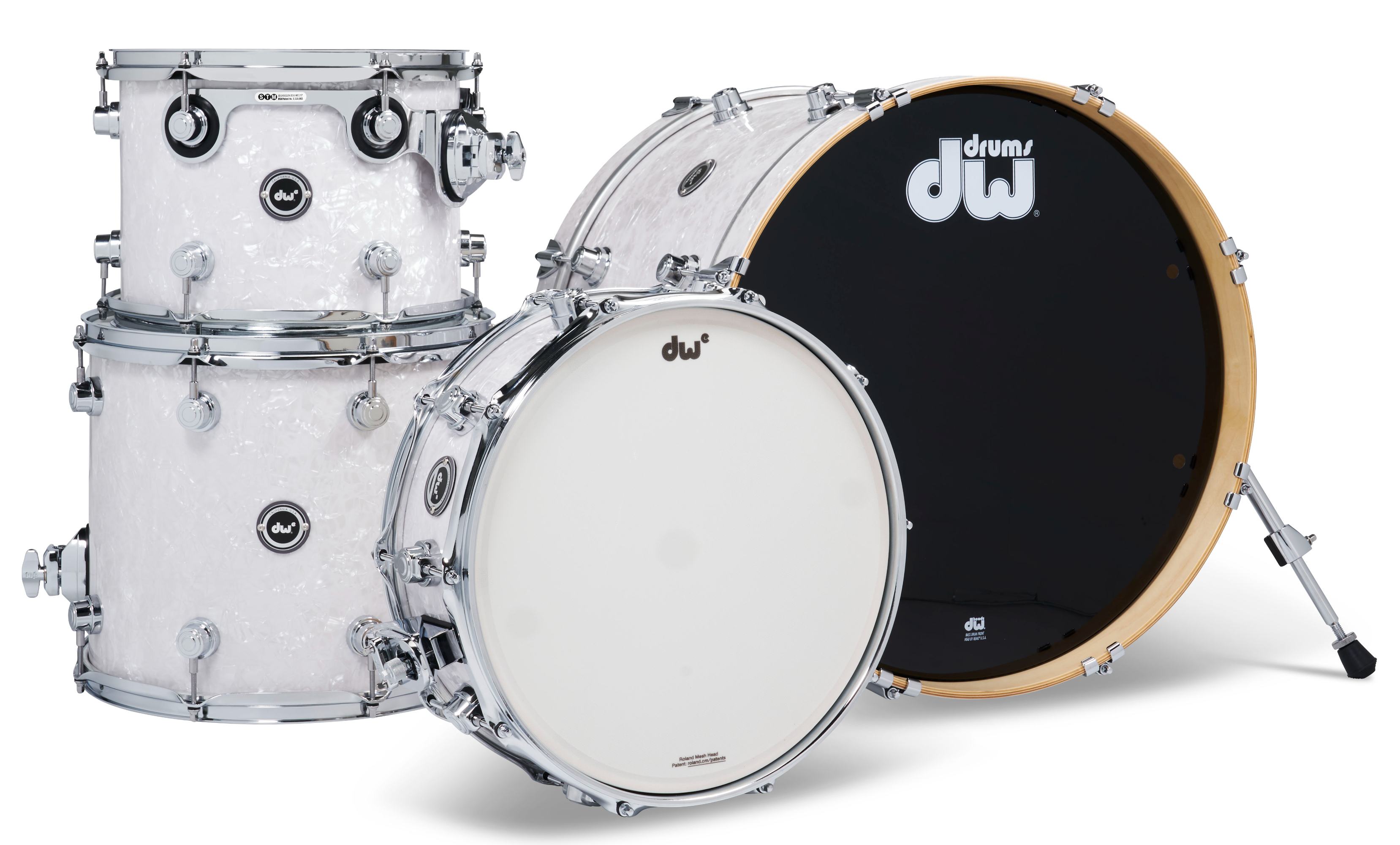 DWe 4pc Shell Pack + Cymbal Bundle Electronic Kit - White Marine Pearl (Finish Ply) + Rubix24 Interface