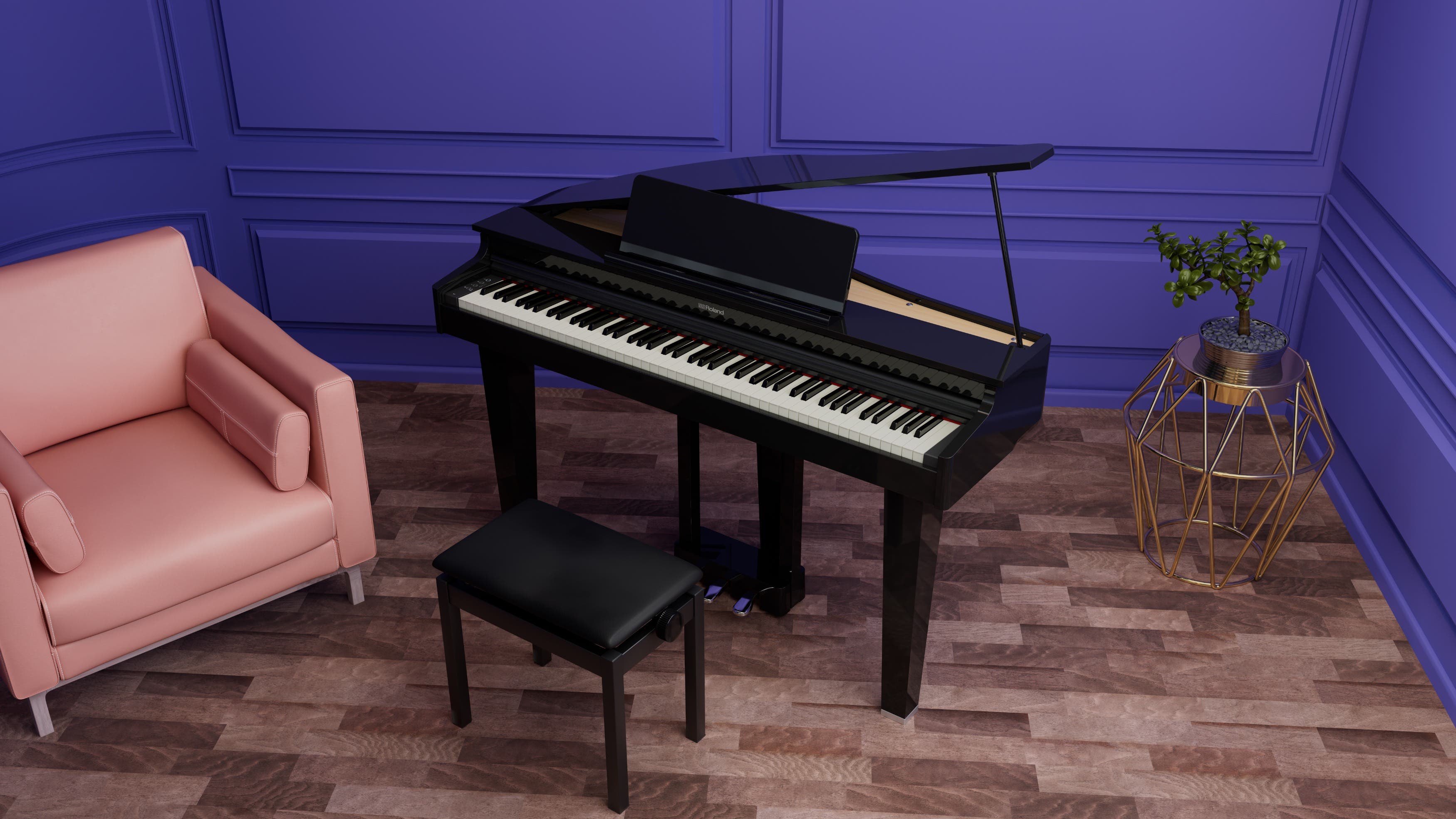 Roland GP-3PE Compact Digital Grand Piano w/Matching Bench - Polished Ebony