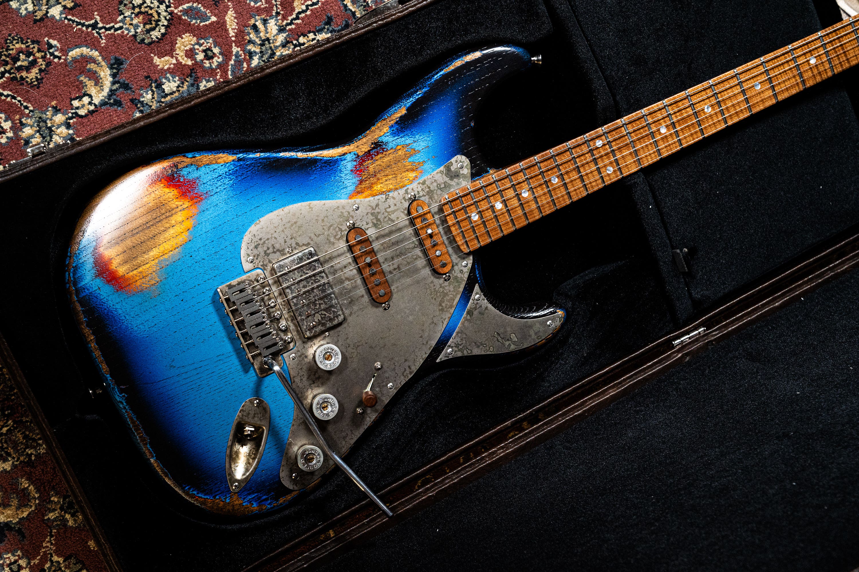 Paoletti Loft Alfa HSS - Flame Maple Neck -  Heavy Deep Blue / Sunburst