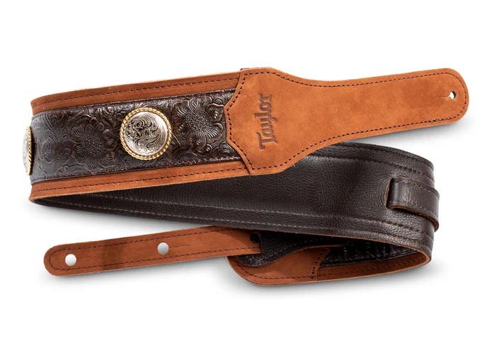 Taylor Grand Pacific Brown Leather/Nickel Concho 3" Guitar Strap